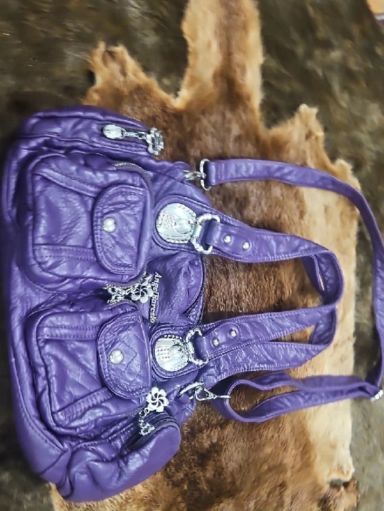 Angel BarceloPurple Quilted Crossbody SatchelThe Bag Has Two Flaws In Pictures. - Picture 3 of 6